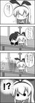  &gt;_&lt; 0_0 2girls 4koma akagi_(kantai_collection) chibi closed_eyes comic elbow_gloves gloves greyscale hair_ribbon highres kantai_collection long_hair monochrome multiple_girls ogarasu open_mouth ribbon shimakaze_(kantai_collection) striped striped_legwear sweatdrop thighhighs translated 