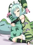  astaroth_(p&amp;d) bad_id bad_leg bad_pixiv_id bad_proportions barefoot green_bloomers green_eyes green_hair hat one_eye_closed pajamas pillow pillow_hug pointy_ears puzzle_&amp;_dragons solo toeless_legwear 