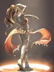  1girl anklet ass bracelet breasts brown_hair commentary_request dancer dancing highres jewelry large_breasts long_hair median_furrow multiple_bracelets octopath_traveler octopath_traveler_i primrose_azelhart qqqqqli solo spotlight standing thigh_strap 