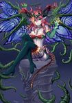  bare_shoulders blue_legwear boots breasts butterfly_wings cleavage crown demon_girl demon_tail elbow_gloves gloves green_eyes hera-beorc_(p&amp;d) hera_(p&amp;d) large_breasts mewwuwu multicolored_hair orange_hair plant pointy_ears puzzle_&amp;_dragons red_hair smile tail thigh_boots thighhighs vines wings 