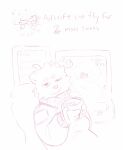 2024 absurd_res aircraft airplane anthro beverage breasts candy chocolate circle_eyebrows clothed clothing container cup dessert english_text eyebrows female food fur handwritten_text hi_res holding_beverage holding_container holding_cup holding_mug holding_object hot_chocolate looking_at_viewer mammal mug narrowed_eyes sleeping solo sound_effects steam sweater text topwear us_cannonfodder vehicle vowelless vowelless_sound_effect zzz