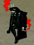 animate_inanimate anthro black_body black_boots black_bracelet black_clothing black_footwear black_jacket black_topwear boots bracelet cigarette clothing computer_chip computer_part corset female footwear glistening glistening_boots glistening_clothing glistening_footwear green_eyes green_markings grey_hands hi_res holding_cigarette holding_object horn jacket jagged_mouth jewelry kewpiekills lingerie long_boots looking_at_viewer markings metal_horn processor red_mouth red_smoke shoes smoke smoking solo spiked_bracelet spikes square_head topwear
