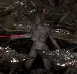  3d animated animated_gif bounce bouncing bouncing_breasts breasts cracked_skin deborah_harper jiggle lowres monster_girl resident_evil resident_evil_6 shiny shiny_skin slime 