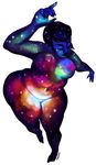  blue_body blue_hair breasts chubby eyes_closed female floating fralea galaxy hair human mammal nails navel not_furry nude raised_arm short_hair solo space stars wide_hips 