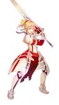  armor bad_id bad_pixiv_id blonde_hair clarent fate/apocrypha fate_(series) full_body green_eyes heru_(goldprin) highres long_hair mordred_(fate) mordred_(fate)_(all) ponytail solo sword transparent_background weapon 