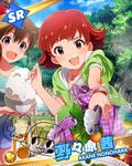  :d beamed_eighth_notes blue_eyes bowl brown_eyes brown_hair card_(medium) character_name character_signature food idolmaster idolmaster_million_live! multiple_girls musical_note nonohara_akane official_art open_mouth rice rice_bowl satake_minako short_hair smile 