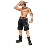  1boy 3d freckles full_body hand_on_hat hand_on_headwear hat male male_focus official_art one_piece one_piece:_pirate_warriors portgas_d_ace shorts simple_background solo standing tattoo topless 