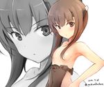  armpits bad_id bad_nicoseiga_id bare_shoulders blush brown_eyes brown_hair dated face flat_chest hair_between_eyes hair_censor hair_over_breasts headgear kantai_collection long_hair looking_at_viewer mikanmelon solo taihou_(kantai_collection) twitter_username upper_body zoom_layer 