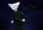 2025 4chan_anon :&lt; ak_platform anthro army army_uniform big_eyes black_background bottomwear camo camo_bottomwear camo_clothing camo_jacket camo_pants camo_print camo_topwear closed_frown clothed clothing digital_media_(artwork) domestic_cat eloisa felid feline felis female fingers finland finnish_flag flag flag_(object) front_view fully_clothed fur green_bottomwear green_clothing green_jacket green_pants green_topwear gun holding_gun holding_object holding_ranged_weapon holding_rifle holding_weapon jacket looking_at_viewer mammal pants pattern_bottomwear pattern_clothing pattern_pants pattern_topwear pink_nose pupils ranged_weapon rifle shaded simple_background slit_pupils soft_shading standing text topwear unfinished uniform weapon white_body white_fur