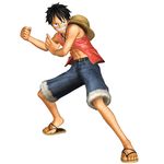  1boy 3d abs full_body hat male male_focus monkey_d_luffy official_art one_piece one_piece:_pirate_warriors red_vest sandals scar shorts simple_background solo stampede_string standing straw_hat vest 