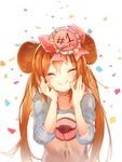  bad_id bad_pixiv_id blush brown_hair closed_eyes confetti double_bun hands_on_own_face happy_tears long_hair mei_(pokemon) namie-kun pokemon pokemon_(game) pokemon_bw2 raglan_sleeves ribbon smile solo tears twintails very_long_hair 