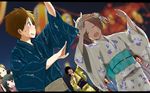  blonde_hair brown_hair closed_eyes dancing fujimiya_kaori happy hase_yuuki isshuukan_friends japanese_clothes kimono kiryuu_shougo long_hair maabou mask multiple_boys multiple_girls short_hair smile yamagishi_saki 