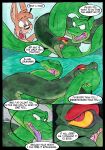  2014 anaconda anthro bite boa_(snake) boinae buckteeth coiling comic dialogue english_text feral forked_tongue fur green_body group hair jajuka jasper_(tacokurt) lagomorph leporid limbless long_ears male male/male mammal open_mouth pain plant python rabbit reptile scalie serpentine simple_background size_difference snake sol_(tacokurt) speech_bubble tacokurt tail teeth text tongue tree trio yellow_eyes 
