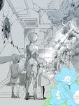  ayanami_rei bad_id bad_pixiv_id child dress flower holding_hands looking_back multiple_girls multiple_persona neon_genesis_evangelion plugsuit ro-a skirt spot_color standing tree 