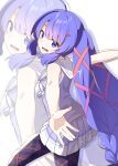  1girl :d ahoge ascot blue_eyes blue_hair blue_shirt blue_skirt blunt_bangs braid chaakusu checkered_pantyhose commentary_request cowboy_shot drop_shadow flat_chest from_side gradient_clothes hair_ornament hair_ribbon hairclip highres long_hair low-braided_long_hair low-tied_long_hair miniskirt multicolored_skirt no_eyewear no_headwear open_mouth otomachi_una otomachi_una_(talkex) outstretched_arms pantyhose pleated_skirt ribbon sailor_collar sailor_shirt shirt skirt sleeveless sleeveless_shirt smile solo spread_arms talkex tress_ribbon twintails very_long_hair voiceroid white_ascot white_sailor_collar zoom_layer 