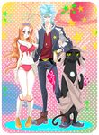  1boy 1girl alexa_pasztor arrancar bleach blue_eyes blue_hair boobies_uniform cosplay dandy_(space_dandy) dandy_(space_dandy)_(cosplay) grimmjow_jaegerjaquez hairband honey_(space_dandy) honey_(space_dandy)_(cosplay) inoue_orihime long_hair looking_at_viewer midriff navel orange_hair parody seiyuu_connection space_dandy standing suwabe_jun'ichi very_long_hair 