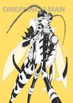  antennae bad_id bad_pixiv_id claws copyright_name esuo_(sokamen) horn insect_girl insect_wings monochrome monster_girl mosquito_girl mosquito_musume no_hands one-punch_man orange_eyes personification solo spot_color wings yellow_background 