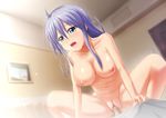  blue_eyes blush breasts censored girl_on_top large_breasts long_hair mosaic_censoring nipples nude open_mouth original penis purple_hair pussy saliva sex solo_focus takuya_kame vaginal 