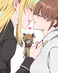  3girls absurdres black_jacket blonde_hair blush brown_hair fate_testarossa heart highres jacket kaichan2536 long_hair lyrical_nanoha mahou_shoujo_lyrical_nanoha_vivid multiple_girls sacred_heart shirt st._hilde_academy_of_magic_uniform takamachi_nanoha tsab_executive_military_uniform vivio white_shirt yuri 
