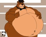 2025 anthro bear belly big_belly bow_tie claws clenched_teeth clothing eyes_closed fangs five_nights_at_freddy&#039;s freddy_(fnaf) fur hand_on_belly hat headgear headwear hi_res male mammal morbidly_obese morbidly_obese_anthro morbidly_obese_male mostly_nude musclegut muscular muscular_arms navel obese obese_anthro obese_male overweight overweight_anthro overweight_male scottgames signature smile solo teeth zangokunatenshi