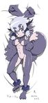  :3 abs animal_ears anklet armpits arms_up blue_eyes borrowed_character breasts dakimakura eyebrows fur furry grey_hair highres horns jewelry long_hair monster_girl navel nise_maou_kemozeru no_nipples nude pussy solo st926 tail thick_eyebrows wolf_ears wolf_tail yuusha_to_maou 