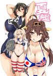  :d :q ;( ahoge alternate_costume anchor_hair_ornament aoi_manabu armpits arms_behind_head bikini black_eyes black_hair blonde_hair blush breasts brown_hair cleavage elbow_gloves fang flag_print gloves hair_ornament hairband japanese_flag kantai_collection kongou_(kantai_collection) large_breasts long_hair looking_at_viewer multiple_girls nagato_(kantai_collection) name_tag navel old_school_swimsuit one-piece_swimsuit one_eye_closed open_mouth print_bikini red_eyes rensouhou-chan school_swimsuit shimakaze_(kantai_collection) smile striped striped_legwear sweatdrop swimsuit thighhighs tongue tongue_out union_jack v-shaped_eyebrows yellow_eyes 