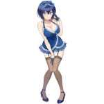  adjusting_eyewear babydoll black_thighhighs blue_babydoll blue_bow blue_eyes blue_gloves blue_hair blush bow breasts closed_mouth dolphin_wave don_quijote_(store) frilled_gloves frills game_cg garter_belt glasses gloves hair_bow hand_between_thighs high_heels highres large_breasts leaning_forward lingerie looking_at_viewer non-web_source official_art ootomo_takuji seductive_smile short_hair sleepwear smile thighhighs tojou_michiru transparent_background underwear 