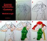  ahoge beret blonde_hair blue_eyes braid breasts cammy_white commentary fingerless_gloves gloves green_leotard hat highres huge_ahoge jeffrey_cruz leotard lineart long_hair making_of marker_(medium) scar sketch small_breasts solo street_fighter toned traditional_media twin_braids 