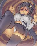  black_hair black_legwear blush breasts crying crying_with_eyes_open filia_(skullgirls) large_breasts long_hair navel necktie panties red_eyes ryuji_(red-truth) samson_(skullgirls) school_uniform skirt skullgirls solo tears thighhighs underwear upskirt white_panties 