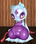 clothed clothing female feral flat_chested froslass inside japanese_clothing kimono looking_at_viewer nintendo nipples on_floor plump_labia pok&#233;mon pok&eacute;mon purple_body purple_eyes pussy solo video_games wood 