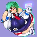  1girl borrowed_character breasts emerald_(sprite37) gen'en_(sioherashi) glasses gloves green_hair happy_birthday huge_breasts necktie obese red_eyes sioherashi thick_thighs thighs 
