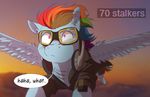  blue_fur dennybutt dialog english_text equine eyewear female feral flying friendship_is_magic fur goggles hair mammal multi-colored_hair my_little_pony open_mouth pegasus purple_eyes rainbow_dash_(mlp) rainbow_hair solo spread_wings text wings 