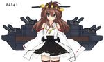  brown_hair denpaken_pochi detached_sleeves kantai_collection kongou_(kantai_collection) long_hair looking_at_viewer simple_background skirt solo white_background 