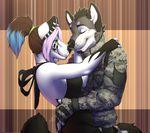  anthro beard canine couple duo embrace eyes_closed facial_hair female green_eyes love male mammal romantic smile smileeeeeee uniform white_wolf wolf 