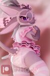 3d_(artwork) absurd_res abuniverse ambiguous_gender anthro avali bedroom_eyes blender_(artwork) clothing diaper digital_media_(artwork) dress eyewear female femboy frilly frilly_clothing frilly_dress frilly_underwear glasses hi_res itsfloofy lashes_(disambiguation) legwear looking_at_viewer looking_back male narrowed_eyes seductive smile smiling_at_viewer solo stockings thigh_highs underwear
