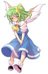  alphes_(style) ascot blue_dress blush dairi daiyousei dress full_body green_eyes green_hair looking_at_viewer parody short_hair side_ponytail smile solo style_parody touhou transparent_background wings 