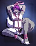  balls bdsm black_penis bondage bound canine chris_(teckly) cock_ring erection hair harness humanoid_penis lapres leash looking_at_viewer male mammal muzzle_(object) nude penis precum purple_hair seated solo wolf 