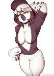 absurd_res anthro avian bird bottomless breasts cleavage clothed clothing female genitals hi_res hoodie horned_owl hotkeke1 open_clothing open_hoodie open_topwear owl pussy raised_arm sibyll_shaffer snowy_owl solo solo_focus topwear true_owl