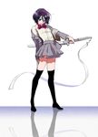  black_hair black_legwear bleach blue_eyes full_body hairband highres kuchiki_rukia okihana school_uniform shikai short_hair skirt sode_no_shirayuki_(shikai) solo sword thighhighs weapon 