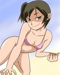  1girl bare_shoulders bikini black_hair d-frag! flat_chest grey_eyes kudanshita midriff navel short_hair side_ponytail smile swimsuit 