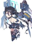  1girl absurdres aris_(mecha_suit)_(blue_archive) armor armored_boots armored_dress bare_shoulders black_gloves black_hair black_thighhighs blue_archive blue_eyes blue_halo blush boots breasts bright_pupils closed_mouth commentary dogee_(ch_dh0408) dress floating gloves hair_between_eyes halo highres long_hair long_hair_between_eyes mecha_musume simple_background small_breasts smile solo thighhighs very_long_hair white_background white_pupils 