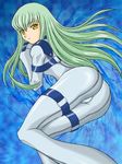  1girl artist_request ass bodysuit c.c. code_geass female gold_eyes green_hair long_hair looking_at_viewer looking_back parted_lips skin_tight solo very_long_hair yellow_eyes yuuki_akira 