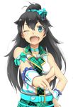  black_hair check_my_note ganaha_hibiki hand_on_hip highres idolmaster idolmaster_(classic) idolmaster_one_for_all long_hair looking_at_viewer maa-san_(dammerung) one_eye_closed open_mouth ponytail solo 