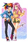  fluttershy gangnam_style humanization multicolored_hair multiple_girls my_little_pony my_little_pony_friendship_is_magic pink_hair rainbow_dash rainbow_hair semehammer sunglasses 