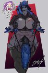  absurd_res anthro ball_bra balls big_breasts big_penis black_sclera blouse bottomwear breasts business_suit canid canine canis chest_tuft claws clothed clothing dariusaurelius digital_media_(artwork) facing_forward fluffy fox front_view fur generation_5_pokemon genitals gynomorph hair hi_res huge_penis hybrid intersex leggings legwear lips looking_at_viewer mammal mienshao nintendo nipples penis plump_lower_lip pokemon pokemon_(species) scar skirt smile smiling_at_viewer smirk smirking_at_viewer solo suit tail thick_lips tight_fit topwear tuft wolf zoroark 