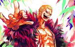  1boy blonde_hair donquixote_doflamingo earrings feathers jewelry male male_focus one_piece open_clothes open_shirt shichibukai shirt solo sunglasses tongue tsuyomaru 