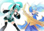  2girls crossover hatsune_miku league_of_legends microphone multiple_girls sona_buvelle vocaloid 