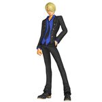  1boy 3d blonde_hair blue_shirt formal full_body hair_over_one_eye male male_focus official_art one_piece one_piece:_pirate_warriors sanji shirt simple_background solo suit 