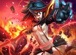  black_hair blue_eyes breasts foreshortening kill_la_kill life_fiber matoi_ryuuko medium_breasts microskirt multicolored_hair navel red_hair revealing_clothes scissor_blade senketsu short_hair skirt tanukimaso two-tone_hair underboob 