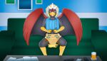 5_fingers abdl adult_baby ageplay animal_humanoid anthro art_ninja_(katie&#039;s_art) avian avian_humanoid beak beverage bib black_claws black_eyes black_finger_claws black_talons blue_bib blue_cere blue_diaper_fastener blue_fastener blue_pacifier blue_wall bodily_fluids book braviary cere_(anatomy) claws cloth_diaper clothed clothing concentrated concentrating concentration controller cord diaper diaper_blowout diaper_fastener diaper_fetish digital_drawing_(artwork) digital_media_(artwork) fan_character fastener feather_hair feathered_crest feathered_wings feathers feces feces_on_body feces_on_leg finger_claws fingers front_view furniture game_controller generation_5_pokemon genital_fluids glass glistening glistening_eyes green_sofa grey_arms grey_body grey_cord grey_face grey_feathers grey_legs grey_wings head_crest hi_res holding_controller holding_object humanoid humanoid_hands infantilism juice_(beverage) leaking_diaper male nado_soarian navel nintendo orange_juice pacifier pacifier_clip pacifier_cord paper picture_frame playstation playstation_controller pokemon pokemon_(species) pseudo_hair red_body red_feathered_crest red_feathers red_wings remote_control roleplay scuted_arms scuted_hands scuted_legs scutes sofa solo sony_corporation sony_interactive_entertainment striped_wall table talon_hands tan_cloth_diaper tan_feather_hair television_remote tissue unclean_diaper urine urine_on_sofa urine_pool urine_pooling wall_(structure) wearing_diaper white_feathered_crest wings wood wood_furniture wood_table yellow_arms yellow_beak yellow_hands yellow_legs